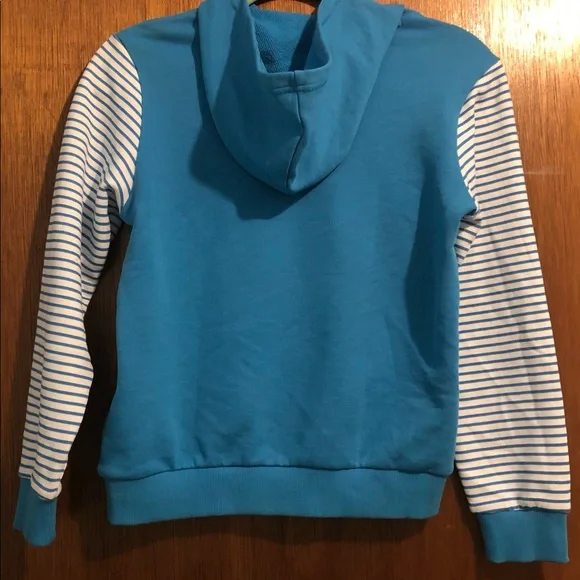 Adidas Blue and White Striped Pullover Hoodie - Picture 4 of 12